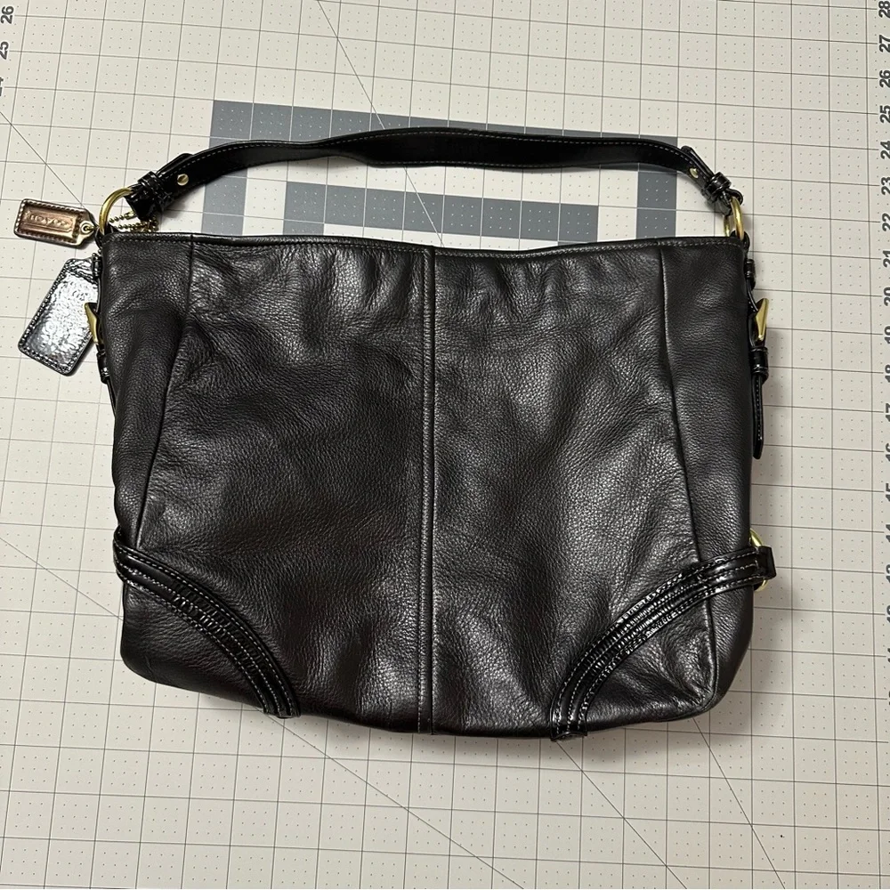 Coach Black Leather Tote with Gold Accents - Picture 4 of 8